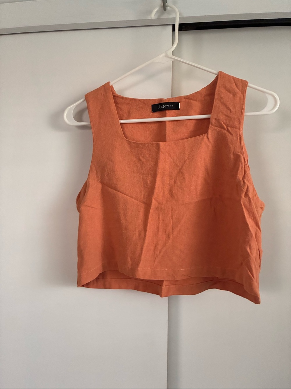 Women's Vintage Square Neck Crop Tank Top in Coral Orange